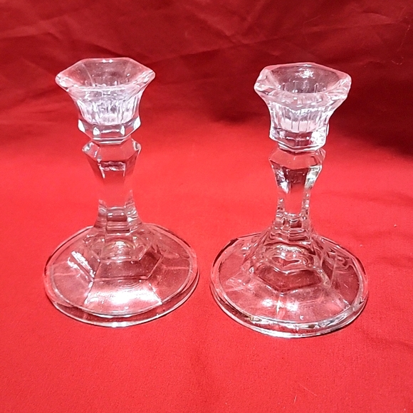 Pair of Glass Tapered Candle Holders - Picture 1 of 3